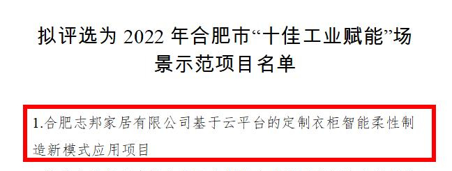數夫案例分享|志邦入選合肥市“十佳工業賦能”場景示范項目名單第一！